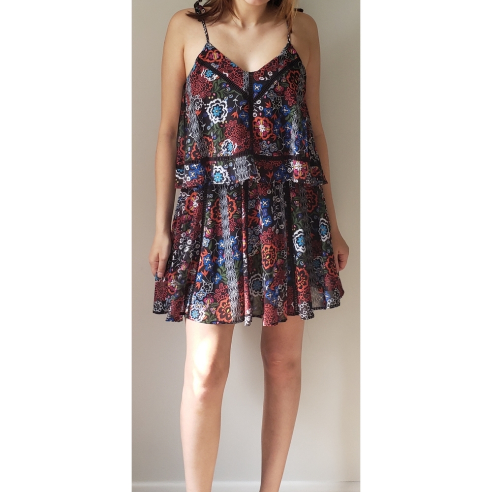 N/Nicholas Border Floral Cami Mini Swing Dress 4